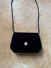 Load image into Gallery viewer, Black Velvet 1980’s Rhinestone Rosette Evening Bag