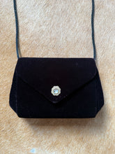 Load image into Gallery viewer, Black Velvet 1980’s Rhinestone Rosette Evening Bag
