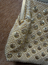 Load image into Gallery viewer, Gold Pinwheel & Faux Pearl 1960’s Beaded Evening Bag