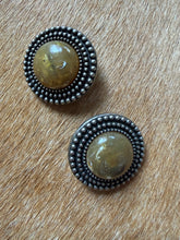 Load image into Gallery viewer, Antiqued Silver 1980’s Textured Cabochon Clip-On Earrings
