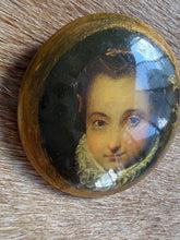 Load image into Gallery viewer, Lize" Signed Hand-Painted Renaissance Portrait Wooden Brooch (2002)
