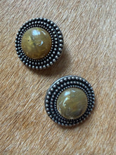 Load image into Gallery viewer, Antiqued Silver 1980’s Textured Cabochon Clip-On Earrings