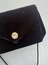 Load image into Gallery viewer, Black Velvet 1980’s Rhinestone Rosette Evening Bag