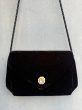 Load image into Gallery viewer, Black Velvet 1980’s Rhinestone Rosette Evening Bag