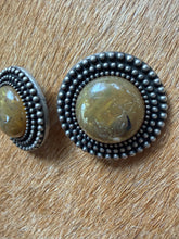 Load image into Gallery viewer, Antiqued Silver 1980’s Textured Cabochon Clip-On Earrings