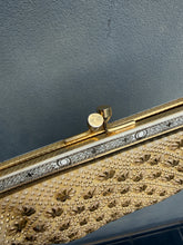 Load image into Gallery viewer, Gold Pinwheel & Faux Pearl 1960’s Beaded Evening Bag