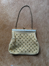 Load image into Gallery viewer, Gold Pinwheel & Faux Pearl 1960’s Beaded Evening Bag