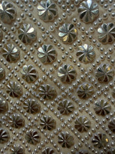 Load image into Gallery viewer, Gold Pinwheel &amp; Faux Pearl 1960’s Beaded Evening Bag
