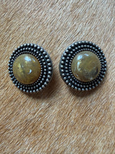 Load image into Gallery viewer, Antiqued Silver 1980’s Textured Cabochon Clip-On Earrings
