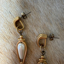 Load image into Gallery viewer, 1980s Caged Faux Pearl Lantern Drop Earrings
