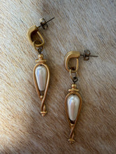 Load image into Gallery viewer, 1980s Caged Faux Pearl Lantern Drop Earrings
