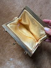 Load image into Gallery viewer, Gold Pinwheel &amp; Faux Pearl 1960’s Beaded Evening Bag
