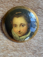 Load image into Gallery viewer, Lize" Signed Hand-Painted Renaissance Portrait Wooden Brooch (2002)
