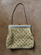 Load image into Gallery viewer, Gold Pinwheel &amp; Faux Pearl 1960’s Beaded Evening Bag
