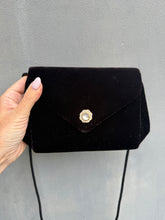 Load image into Gallery viewer, Black Velvet 1980’s Rhinestone Rosette Evening Bag
