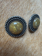 Load image into Gallery viewer, Antiqued Silver 1980’s Textured Cabochon Clip-On Earrings
