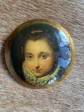 Load image into Gallery viewer, Lize" Signed Hand-Painted Renaissance Portrait Wooden Brooch (2002)
