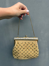 Load image into Gallery viewer, Gold Pinwheel &amp; Faux Pearl 1960’s Beaded Evening Bag
