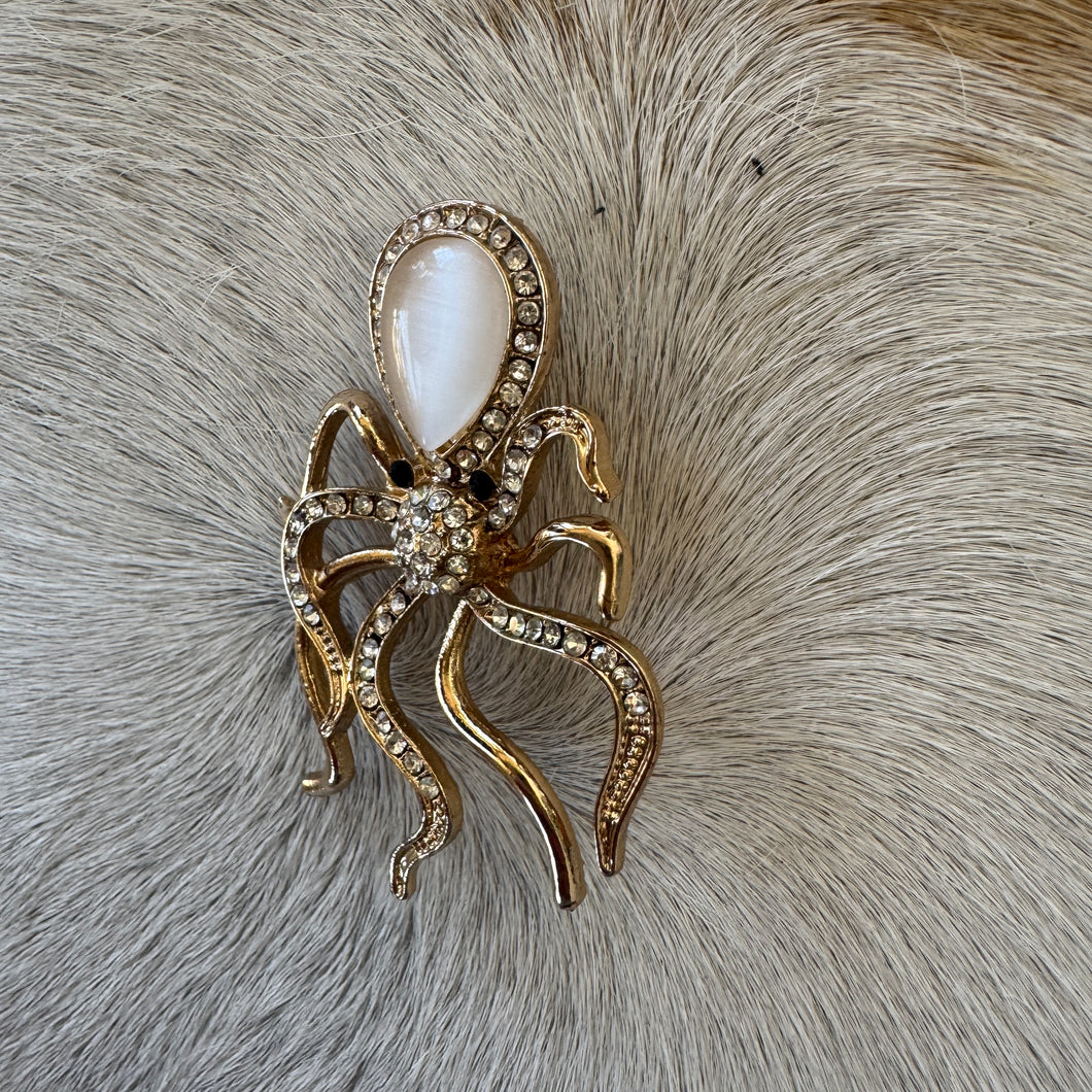 Diamante Octopus Brooch