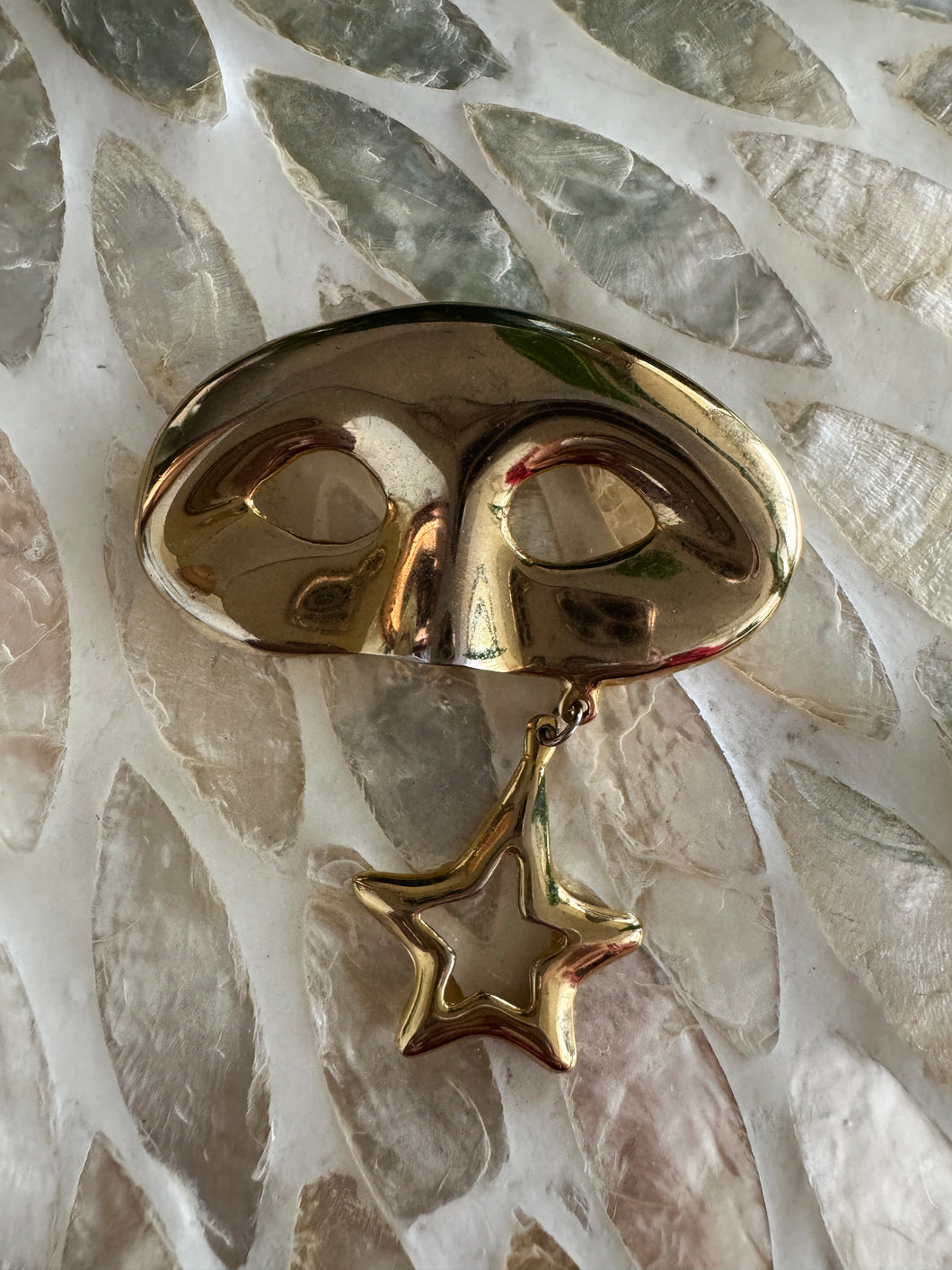 Gold Star Mask Brooch