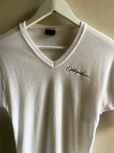 Load image into Gallery viewer, White Opshopulence V-neck Tee (Left Embroidery)
